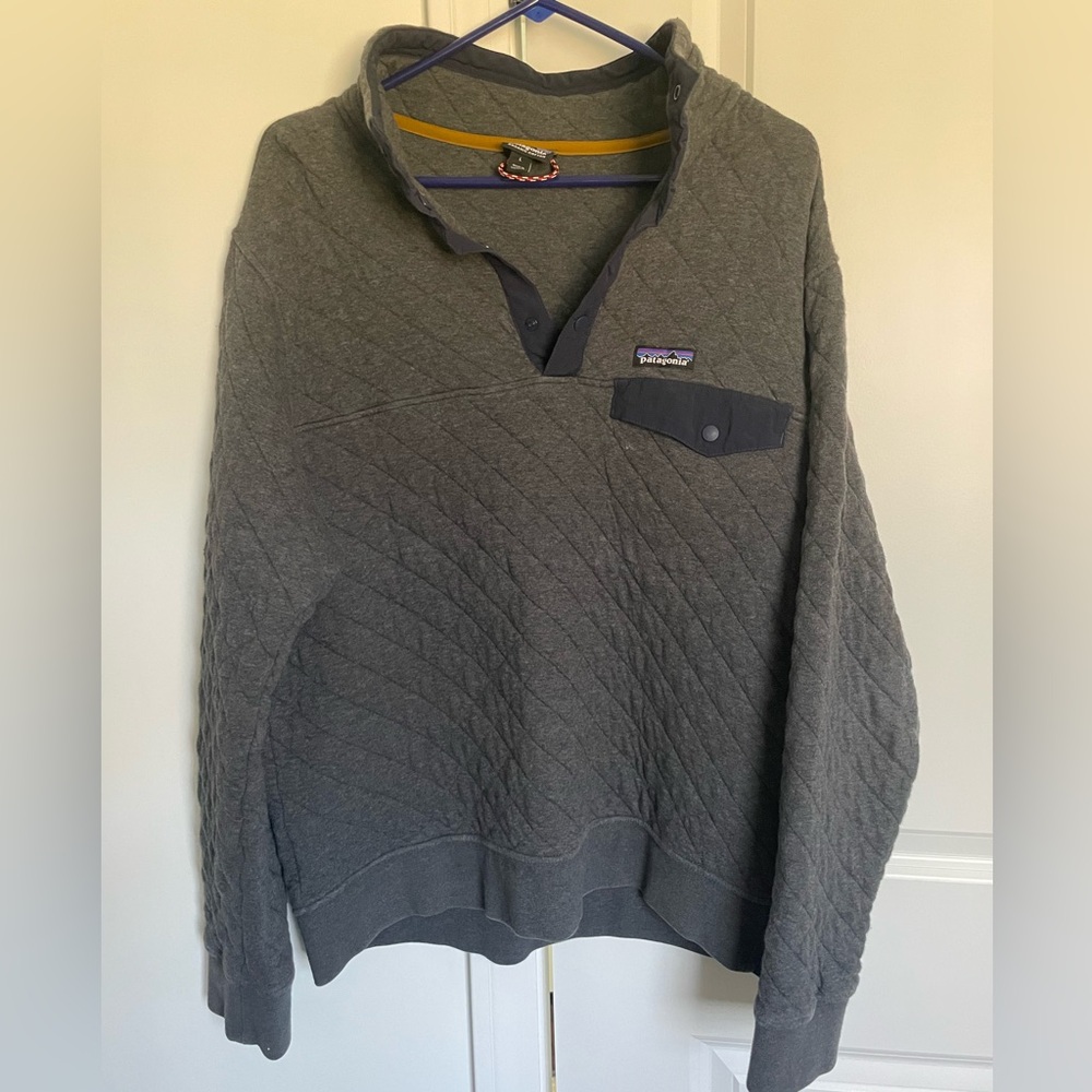 Patagonia Organic Cotton Quilted Snap-T Pullover Gray Navy Men’s Large